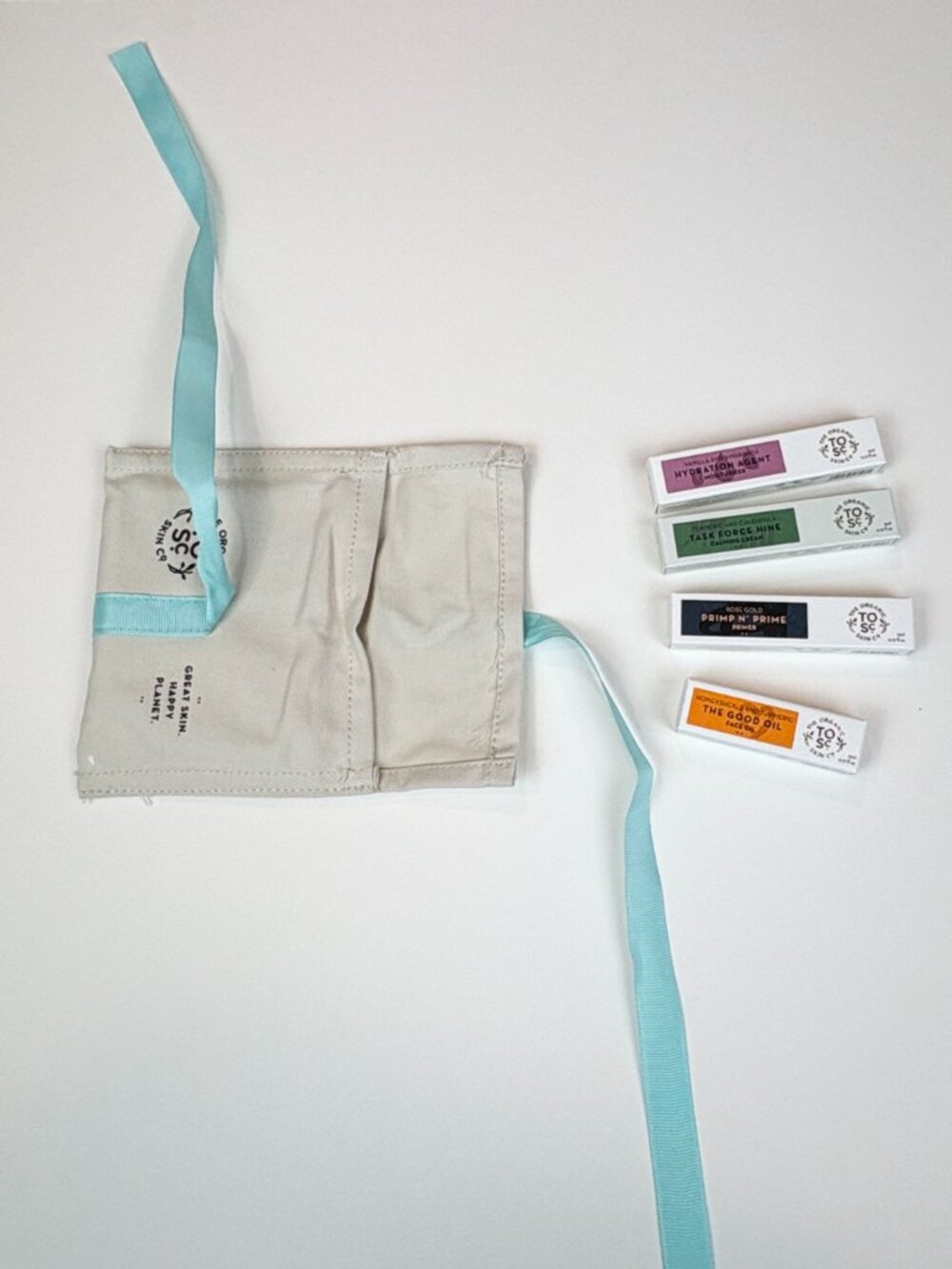 The Organic Skin Co. gift set with  moisturizer, cream, primer, and oil samples